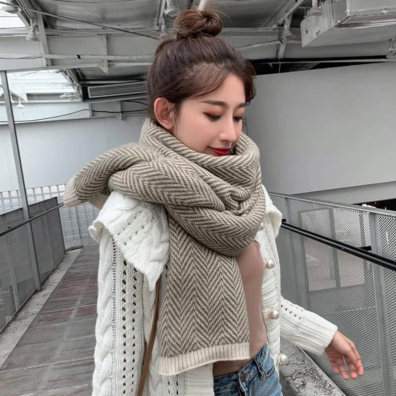 Scarf Women Winter Soft Wool Knitted Scarf Shawls Female Thicken Warmer Ladies Winter Scarfs Comfortable Cotton Shawl Wrap