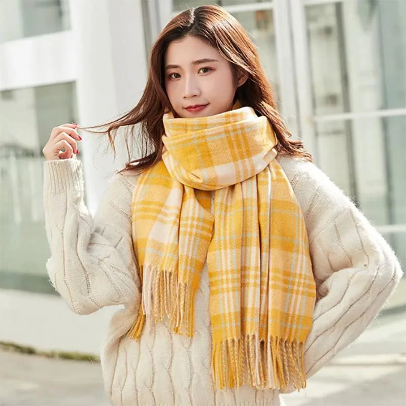 Scarf Women's Autumn and Winter Thickening and Warmth Japanese Version Wild Long Shawl Plaid Scarf Tide Elegant Pashmina Shawl Cape