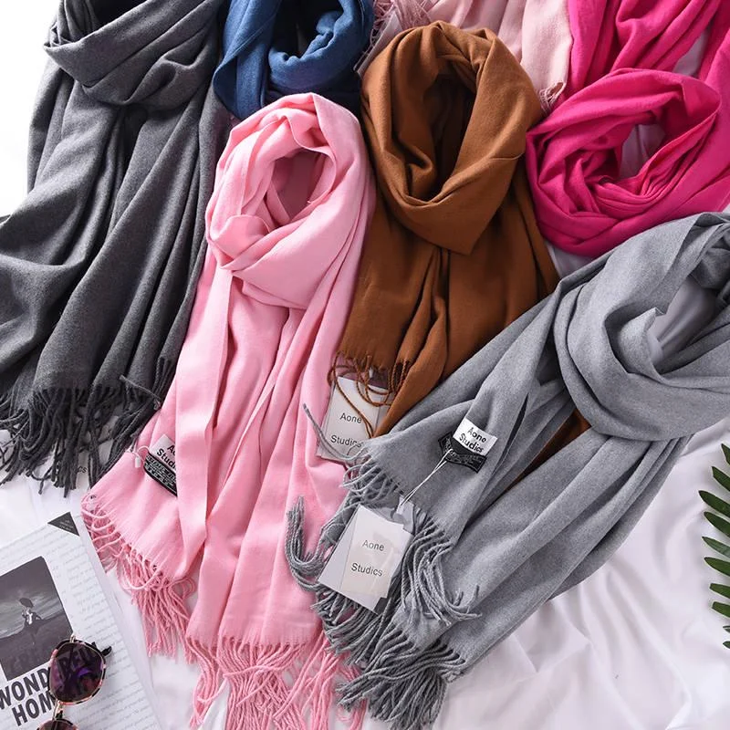 Scarves Ladies Autumn and Winter Fashion Cashmere Scarf Shawl Wild Tassel Solid Color Warm Headscarf Fashionable Oversized Shawl