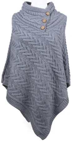 Shawl Neck Poncho Cape - Slate Trendy Oversized Shawl Cape